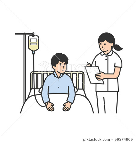 一名男子在床上與護士交談的插圖 一名男子在床上與護士交談的插圖 99574909