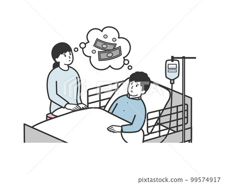 Illustration of a couple worried about hospitalization costs Illustration of a couple worried about hospitalization costs 99574917