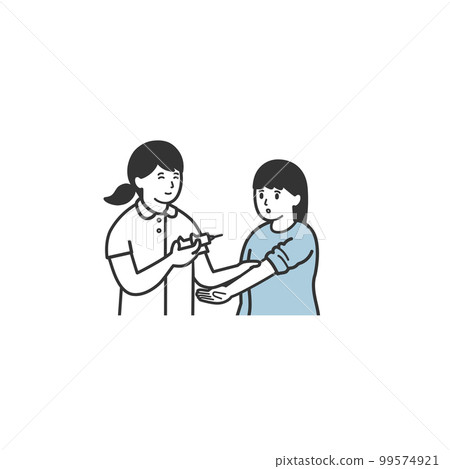 Illustration of a woman receiving an injection from a nurse Illustration of a woman receiving an injection from a nurse 99574921