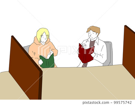 Reading at the library 99575742