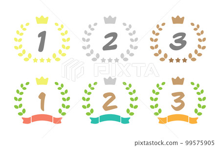 Pop laurel, crown and ribbon ranking mark icon illustration set Pop laurel, crown and ribbon ranking mark icon illustration set 99575905