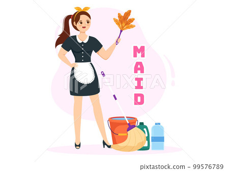 Professional Girl Maid Illustration of Cleaning Service Wearing her Uniform with Apron for Clean a House in Flat Cartoon Hand Drawn Templates Professional Girl Maid Illustration of Cleaning Service Wearing her Uniform with Apron for Clean a House in Flat Cartoon Hand Drawn Templates 99576789
