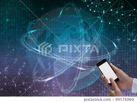 數字地球和 AI 網絡通信網絡操作智能手機的人 99576860