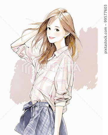 一位年輕女性的水彩插圖“人工智能生成的圖像” 99577603