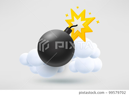Black metal bomb with fire. 3d vector illustration Black metal bomb with fire. 3d vector illustration 99579702