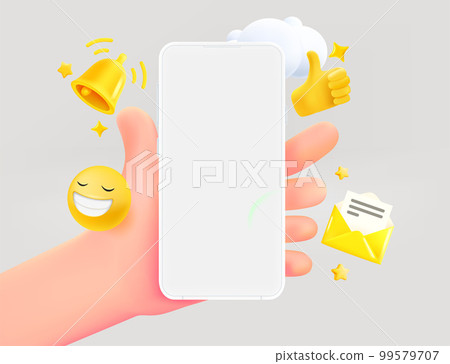 Digital communication concept. Hand holding smartphone. 3d vector illustration 99579707