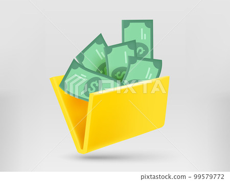 Yellow folder with banknotes. 3d vector illustration Yellow folder with banknotes. 3d vector illustration 99579772