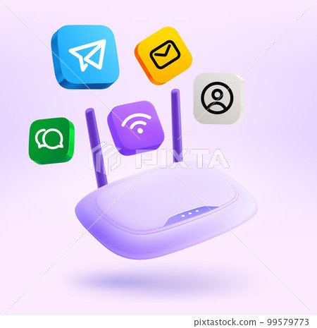 Modern router with apps icons. 3d vector illustration 99579773