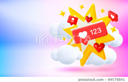 Social media icons and yellow flash. Subsription concept. 3d vector banner with copy space Social media icons and yellow flash. Subsription concept. 3d vector banner with copy space 99579841