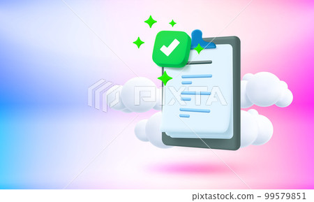 Text on the clipboard. Approved business report concept with check mark.3d vector banner with copy space Text on the clipboard. Approved business report concept with check mark.3d vector banner with copy space 99579851