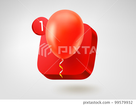 Air balloon on red button. 3d vector mobile application icon Air balloon on red button. 3d vector mobile application icon 99579932