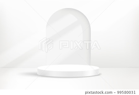 illuminated empty dark blue interior with podium. Design template. 3d vector background 99580031