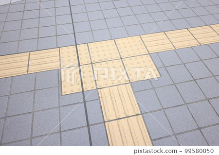Winter/early spring road sidewalk and tactile blocks 99580050