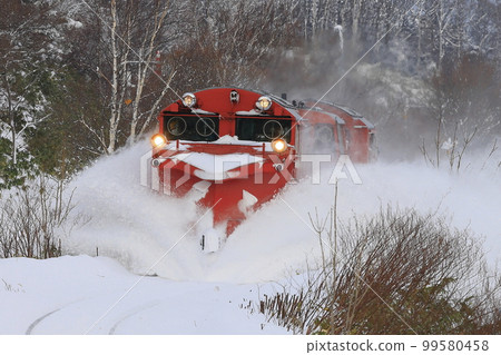 Russell car running on the Soya Main Line in winter Russell car running on the Soya Main Line in winter 99580458