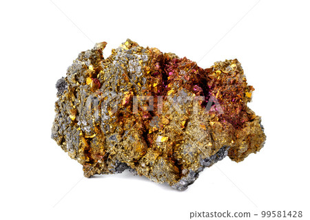 Macro mineral stone Chalcopyrite on a white background Macro mineral stone Chalcopyrite on a white background 99581428