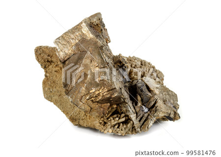 Macro mineral pyrite stone white background Macro mineral pyrite stone white background 99581476