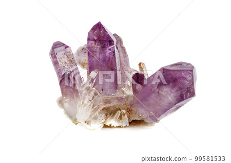 Amethyst Crystal Druse  macro mineral on white background 99581533