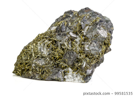 Macro mineral Epidote stone on a white background 99581535