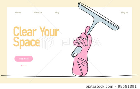Home cleaning service landing page design concept, illustration of janitors with cleaning tools. Vector illustration 99581891