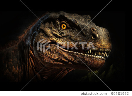 The head of dinosaur in the dark background 99581932
