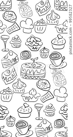 Hand drawn sweets and candies pattern. doodles. Isolated food on white background. Seamless texture. 99582327