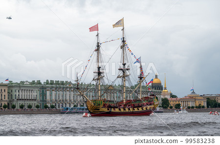 Sailing ship "Poltava" in the Neva water area during the Main Naval Parade. 99583238