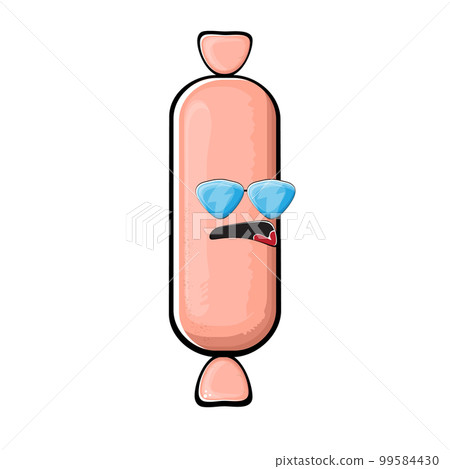Cartoon sausage characters isolated on white background. Funky meat sausage character with eyes and mouth. Sausage for hot dog 99584430