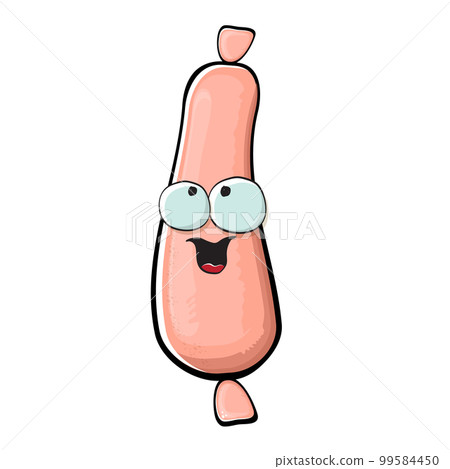 Cartoon sausage characters isolated on white background. Funky meat sausage character with eyes and mouth. Sausage for hot dog 99584450