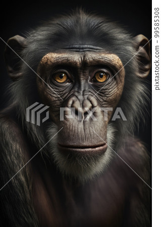 Monkey portrait on dark background. AI Generative Monkey portrait on dark background. AI Generative 99585308