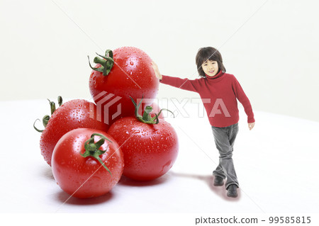 I love tomato! Tomato Boy A boy leaning against a giant tomato (synthetic) 99585815