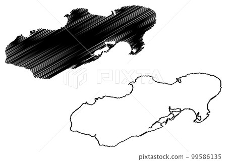 Utila island (Republic of Honduras, Cenrtal America, Caribbean islands) map vector illustration, scribble sketch Utila map 99586135