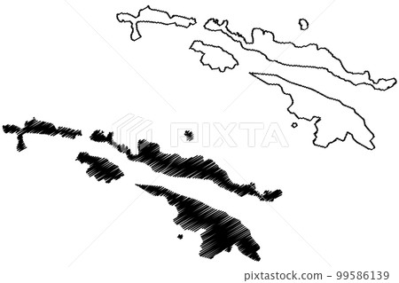 Admiral, Fraser, Bruen and King Hall island (Western Australia, Commonwealth of Australia, Buccaneer Archipelago, Indian Ocean) map vector illustration, scribble sketch map Admiral, Fraser, Bruen and King Hall island (Western Australia, Commonwealth of Australia, Buccaneer Archipelago, Indian Ocean) map vector illustration, scribble sketch map 99586139