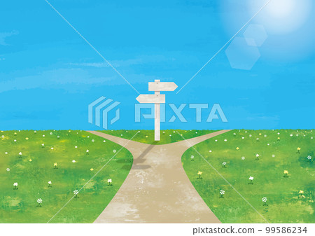 Signpost and forked road image watercolor Signpost and forked road image watercolor 99586234