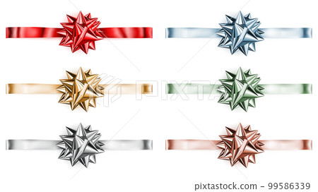 Set of big shiny bows with horizontal ribbons 99586339