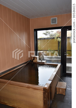 Japan, Tohoku, Iwate Prefecture, Ichinoseki City, a World Heritage hidden inn, a hot spring inn, an open-air bath, a cypress bath, Kajitsu no Mori 99586815