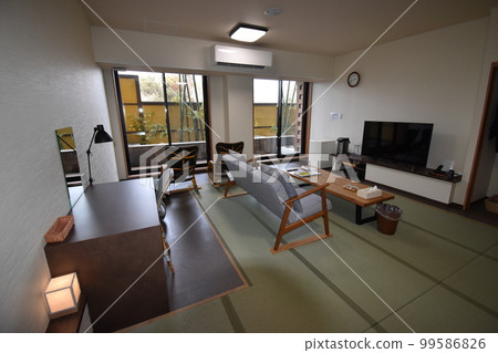 Japan, Tohoku, Iwate Prefecture, Ichinoseki City, a World Heritage hidden inn, a hot spring inn, an open-air bath, a cypress bath, Kajitsu no Mori 99586826