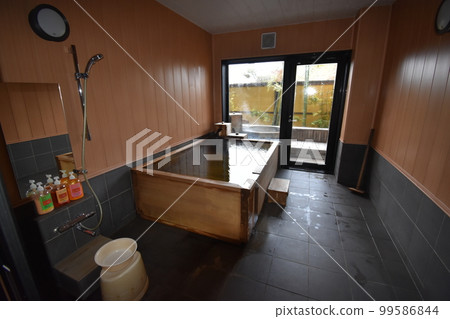 Japan, Tohoku, Iwate Prefecture, Ichinoseki City, a World Heritage hidden inn, a hot spring inn, an open-air bath, a cypress bath, Kajitsu no Mori 99586844