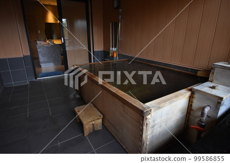 Japan, Tohoku, Iwate Prefecture, Ichinoseki City, a World Heritage hidden inn, a hot spring inn, an open-air bath, a cypress bath, Kajitsu no Mori 99586855