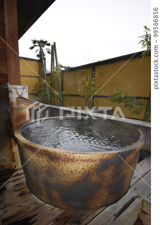 Japan, Tohoku, Iwate Prefecture, Ichinoseki City, a World Heritage hidden inn, a hot spring inn, an open-air bath, a cypress bath, Kajitsu no Mori 99586856