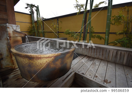 Japan, Tohoku, Iwate Prefecture, Ichinoseki City, a World Heritage hidden inn, a hot spring inn, an open-air bath, a cypress bath, Kajitsu no Mori 99586859