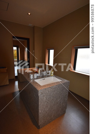 Japan, Tohoku, Iwate Prefecture, Ichinoseki City, a World Heritage hidden inn, a hot spring inn, an open-air bath, a cypress bath, Kajitsu no Mori 99586878