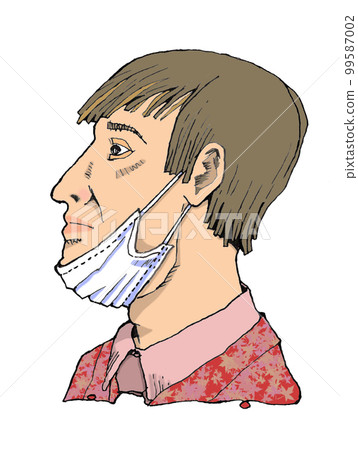 man with mask on his chin man with mask on his chin 99587002
