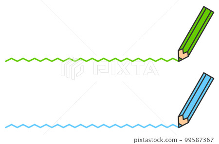 Illustration drawing a horizontal jagged line with a stationery pencil Illustration drawing a horizontal jagged line with a stationery pencil 99587367
