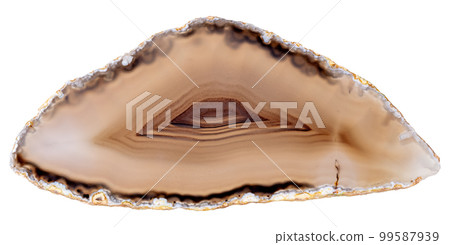 Amazing brown Agate Crystal cross section from Brasil with backlight isolated on white background. Natural translucent agate crystal surface, Abstract structure slice mineral stone macro closeup. Amazing brown Agate Crystal cross section from Brasil with backlight isolated on white background. Natural translucent agate crystal surface, Abstract structure slice mineral stone macro closeup. 99587939