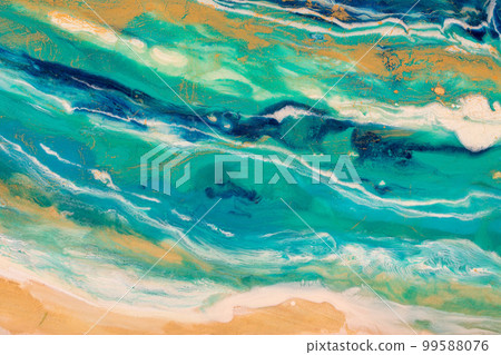 Beautiful abstract painting in new gentle blue tone. Natural luxury abstract fluid, liquid art painting. Tender, modern futuristic, dynamic artwork. Drawing by acrylic ink. Mixed style illustration. 99588076