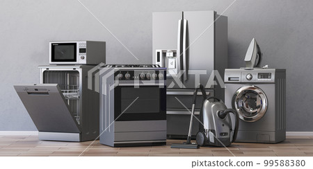 Home appliances. Household kitchen technics in appartments. 99588380