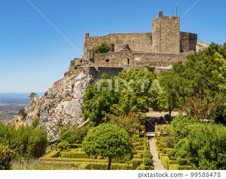 Impressive view of gardens and keep tower of the medieval Castle of Marvao, Portalegre district, Portugal 99588478