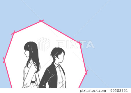 男女關係人設互愛單戀插畫兩人擦肩而過 99588561