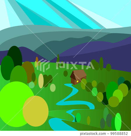Forest Cartoon Background home in mountains 99588852