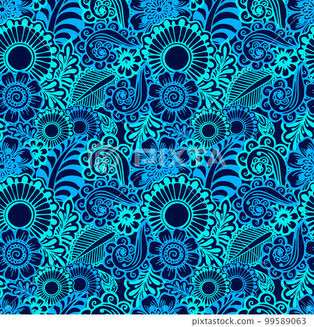 seamless floral graphic pattern of stylized elements in different shades of blue, texture, design seamless floral graphic pattern of stylized elements in different shades of blue, texture, design 99589063